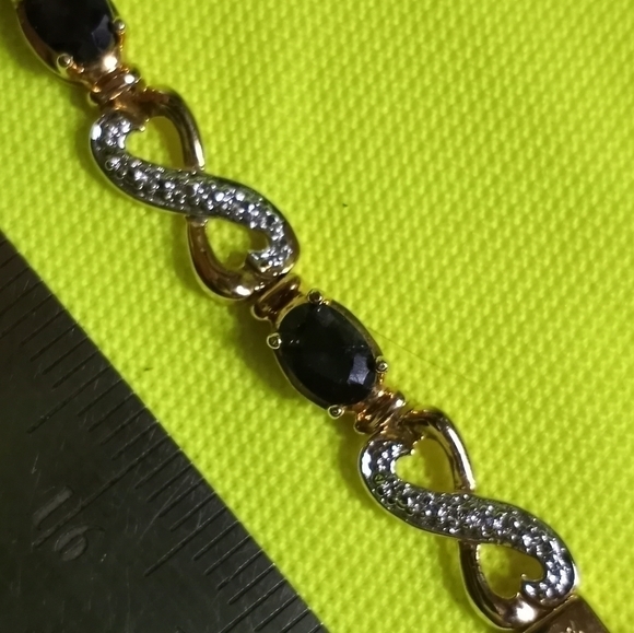 Two tone goldtone silvertone blue stone marked 925 bracelet - Picture 2 of 9